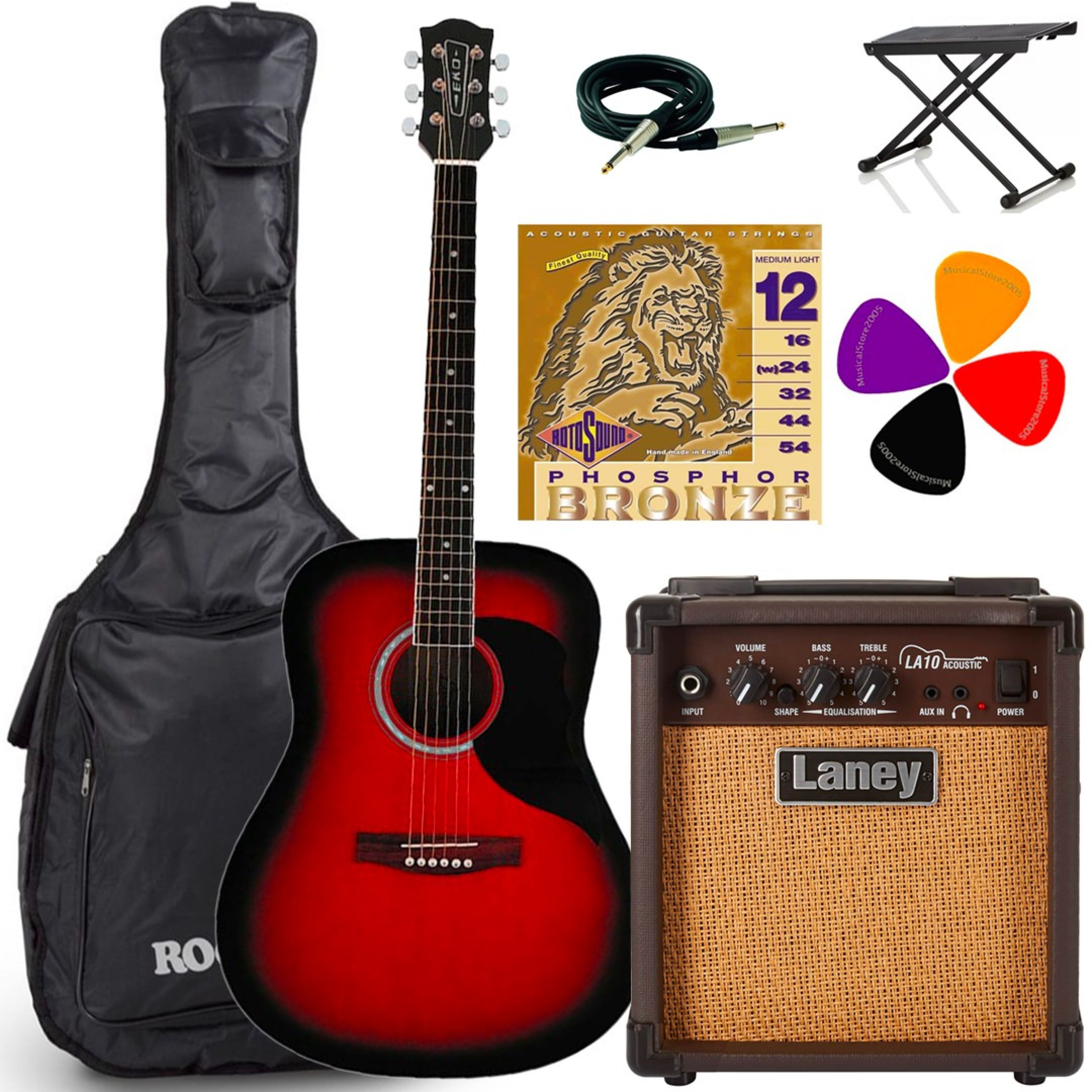 EKO Ranger 6 EQ Red Sunburst Chitarra Elettroacustica con Amplificatore e Accessori