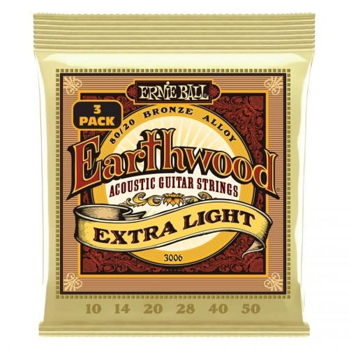 0 Ernie Ball 3006 Earthwood Extra Light 8020 3 Pk 10 50