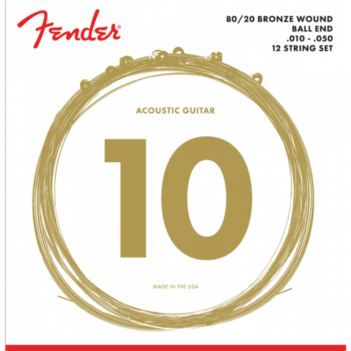 0 FENDER 80/20 Bronze Acoustic Strings Ball End 70-12L .010-.050 Gauges (12)