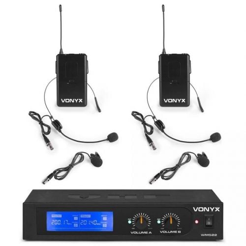 2 Vonyx wm522b micro vhf 2ch 2bp+headset