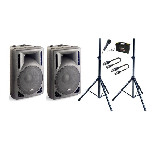 Impianto Audio Coppia Casse Attive + Microfono + Stativi + Cavi XLR/XLR 5mt