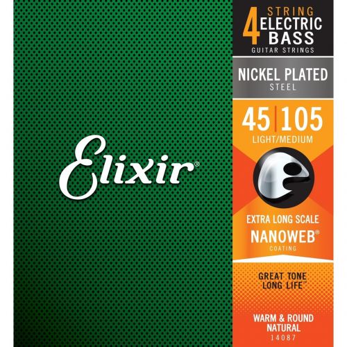 Elixir 14087 ELECTRIC BASS NICKEL PLATED STEEL NANOWEB Corde / set di corde per basso