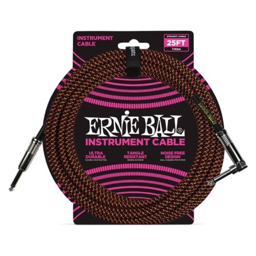 Ernie Ball Cavo per Strumenti Black/Neon Orange 7.62mt