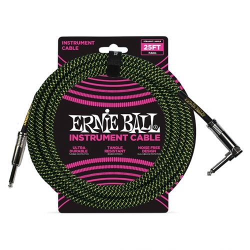 Ernie Ball Cavo per Strumenti Black/Neon Green 7.62mt
