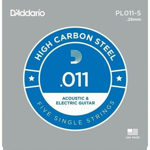 D'ADDARIO PL011-5 - Plain Steel Guitar Single String, .011 -5 PACK