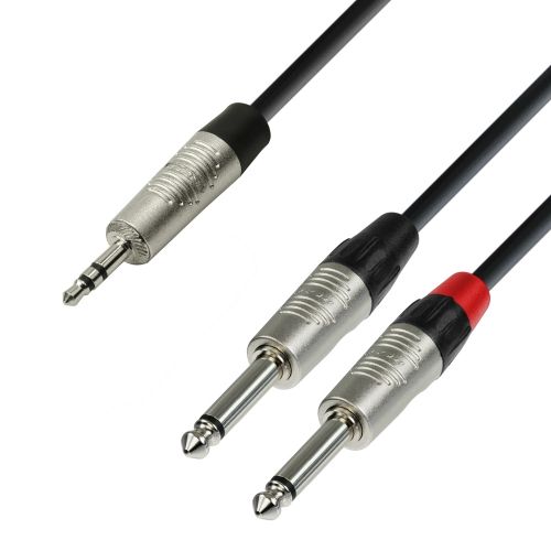 Adam Hall Cables K4 YWPP 0150 - Cavo audio REAN jack stereo da 3,5 mm a 2 x jack mono da 6,3 mm 1,5 m