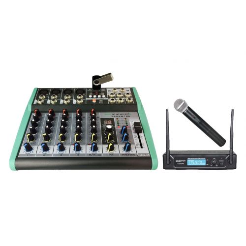 ZZIPP KIT KARAOKE Mixer Audio 6 Ch con Lettore MP3, DSP e Bluetooth / Radiomicrofono Gelato VHF