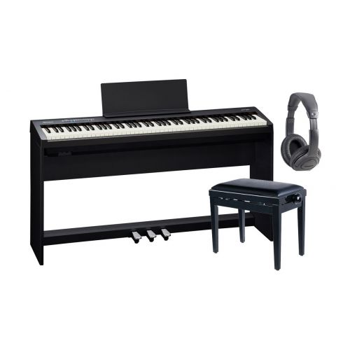 ROLAND FP30BK Pianoforte Digitale 88 Tasti Nero / Cuffia Monitor Professionale / Panchetta Nera Regolabile / Stand / Pedaliera