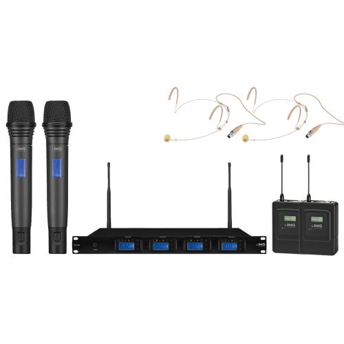 IMG Sistema Microfonico Wireless Professionale UHF 1000 Canali / 2 Headset / 2 Palmari