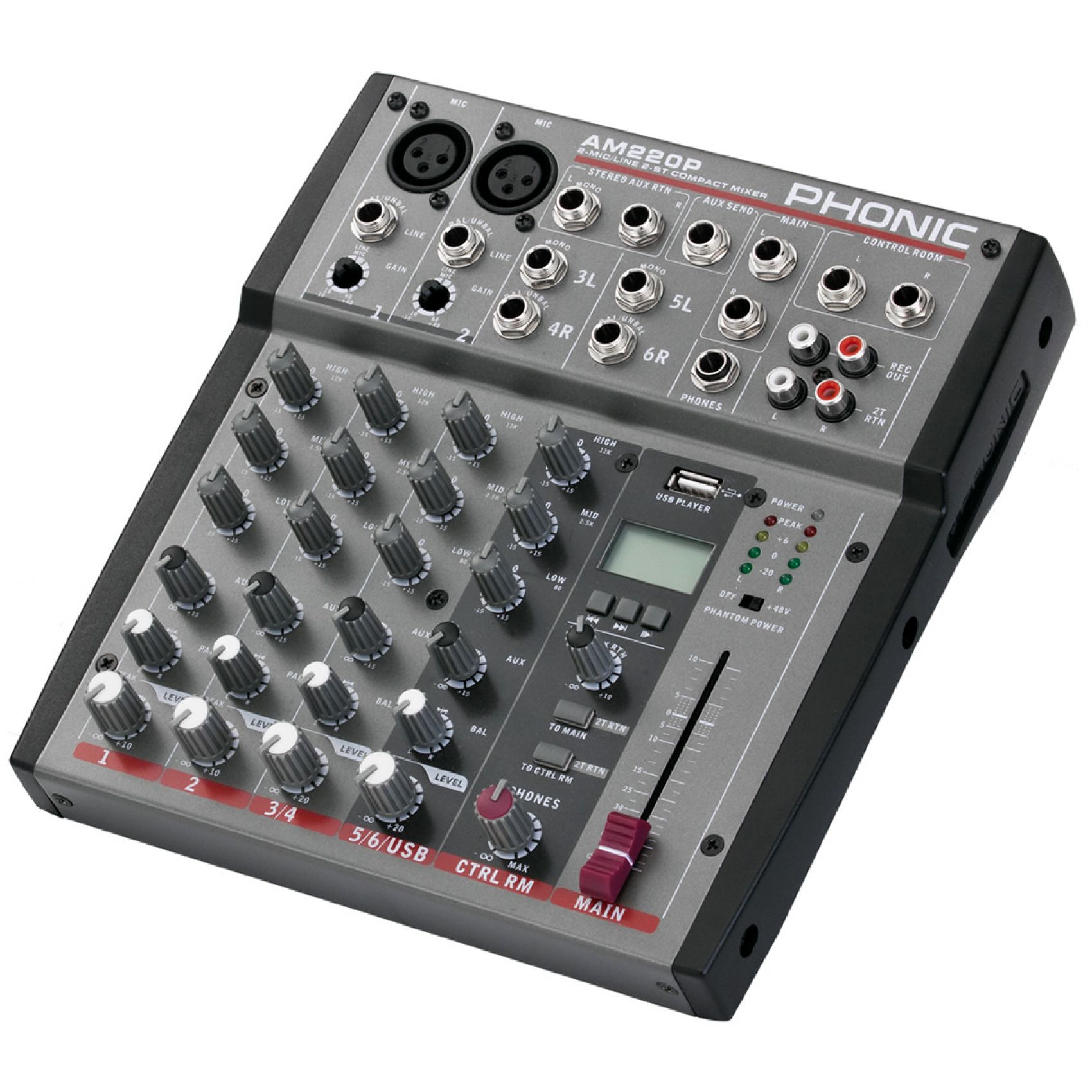 PHONIC AM220P - MIXER 4 CANALI 2 MIC/LINE 2 STEREO + USB PLAYER