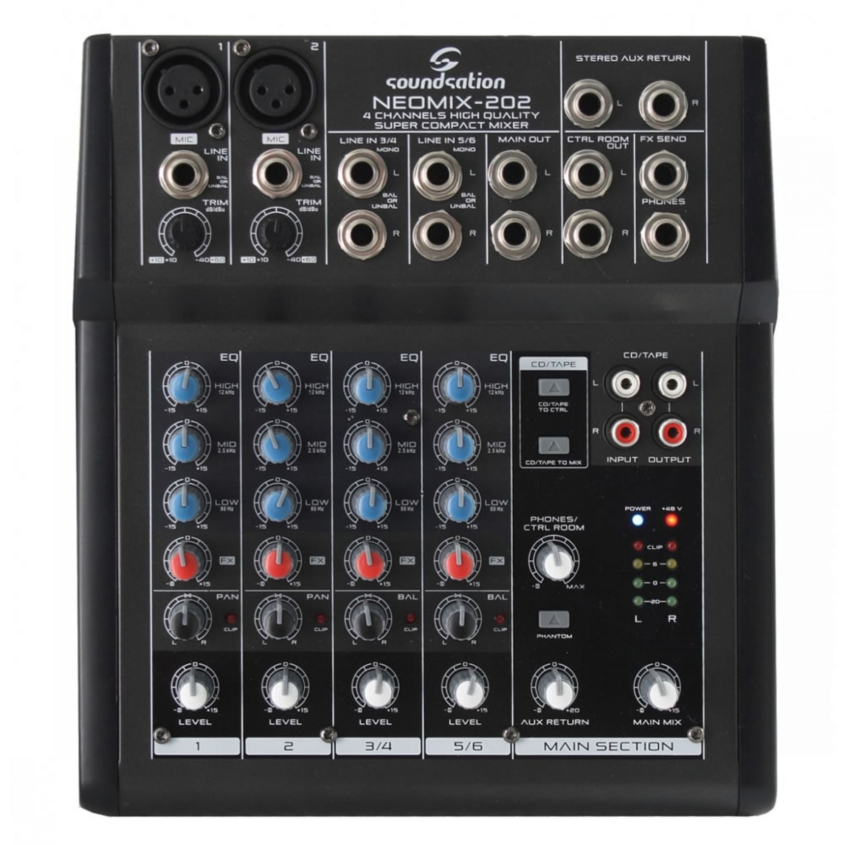 Soundsation Neomix 202 - Mixer Audio Passivo Live, Studio o Karaoke 4 Canali