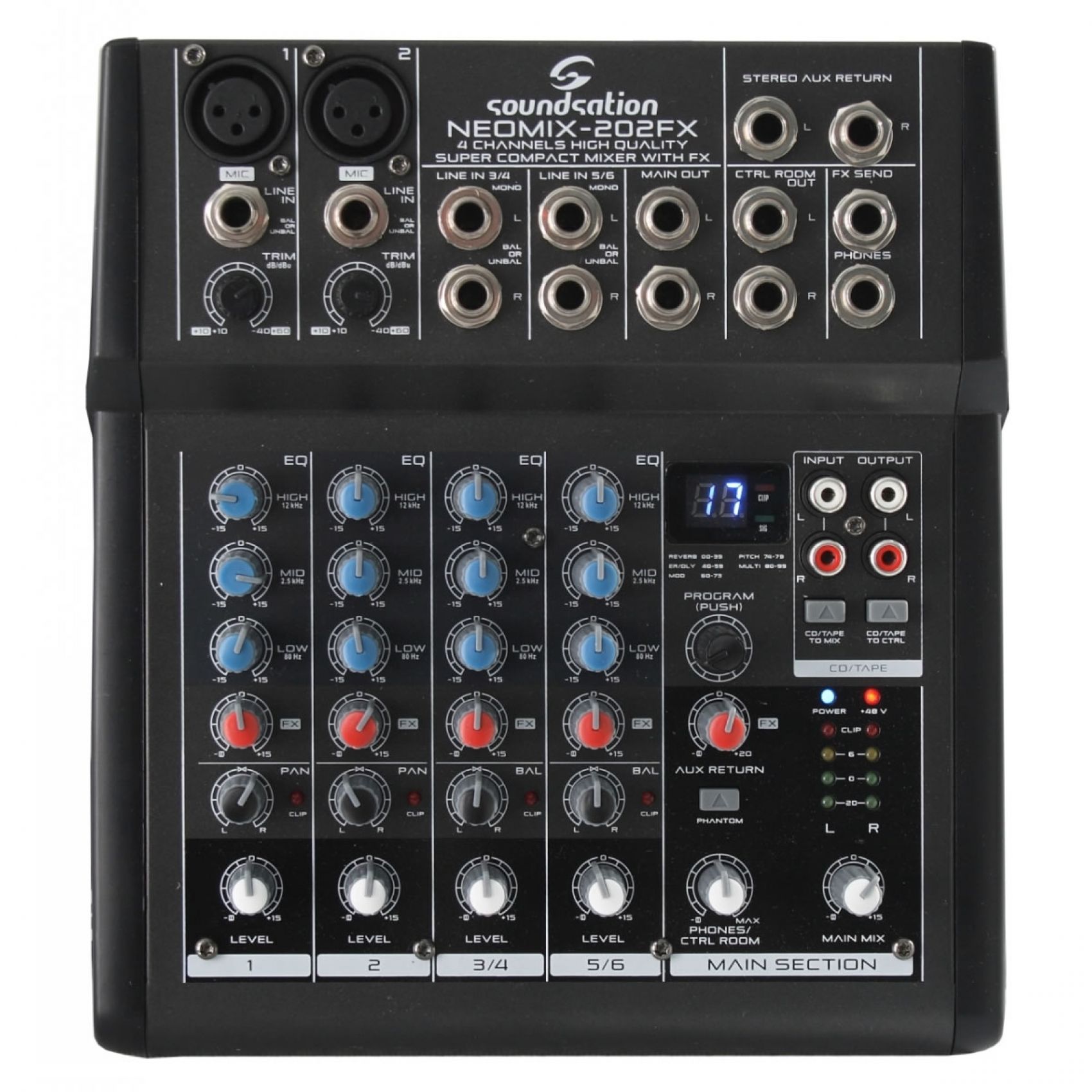 SoundSation Neomix 202 FX Mixer 6 Canali (2 Stereo) con Effetti per Karaoke / Live / Studio