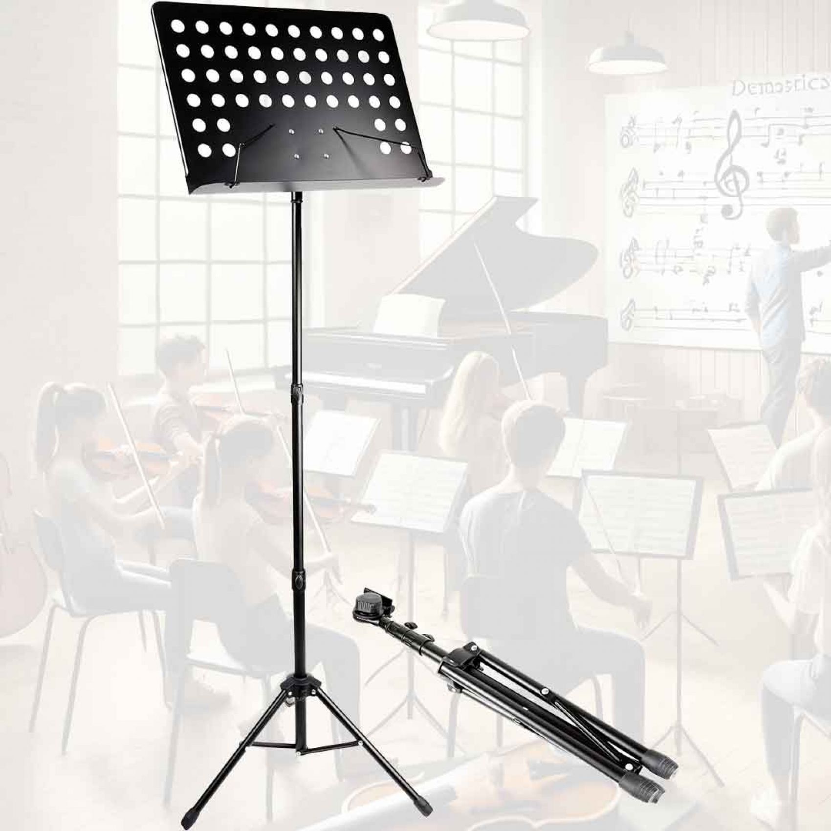 Leggio Musicale Pieghevole Altezza Regolabile 50-140cm Leggio per Spartiti Musicali e Libri OMS-430NB