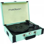 0 Madison MAD-RETROCASE-BLU Vintage Suitcase Turntable with Bluetooth, USB, SD & Record Function – Blue