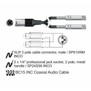 Cavo Adattatore XLR 3 Poli Maschio - 2x Prese Jack 6.3 mm Mono 0.6 mt