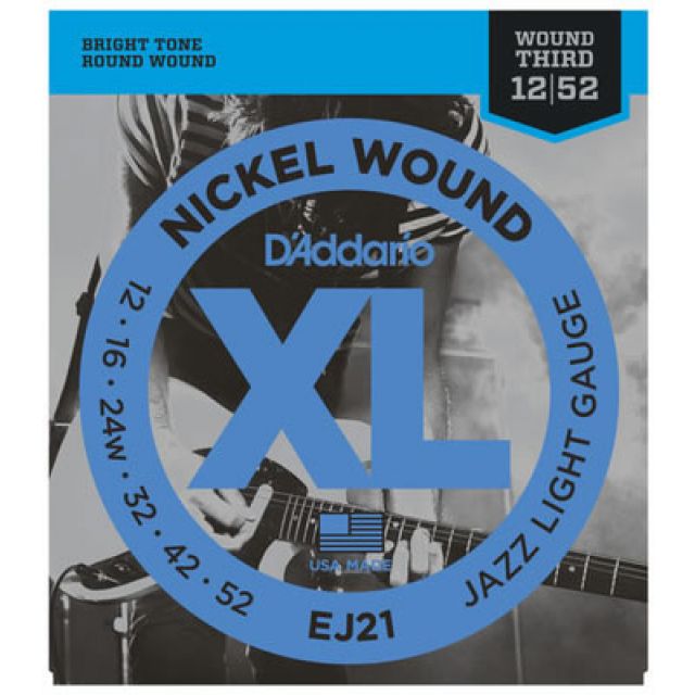 D'Addario EJ21 Nickel Wound Electric Guitar Strings Jazz Light 12-52