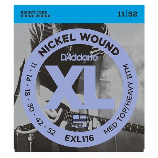 D'Addario EXL116 Nickel Wound Electric Guitar Strings, Medium Top/Heavy Bottom, 11-52