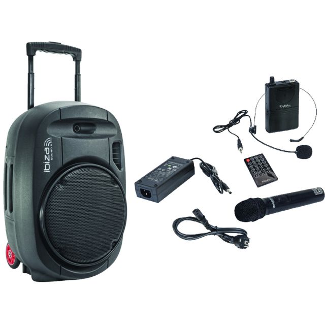 Ibiza PORT12UHF-MKII Cassa Portatile a Batteria Usb Bluetooth Radiomicrofoni UHF