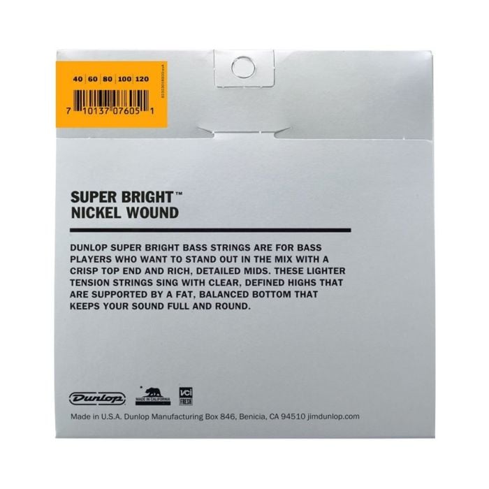 Muta 5 Corde per Basso Elettrico 040/120 Dunlop DBSBN40120 Super Bright 040/120