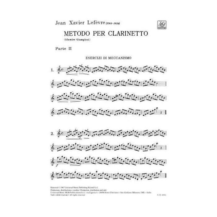 Jean-Xavier Lefèvre Libro Ricordi Metodi per Clarinetto Vol. 2