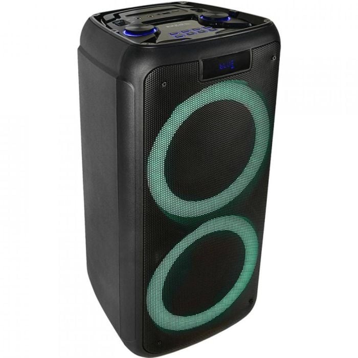 Ibiza - VENUS600 - Altoparlante portatile 2x8/20 cm, 600W a batteria con effetto luce sul pannello frontale e microfono cablato - Bluetooth, USB, microSD, AUX e MIC - Nero