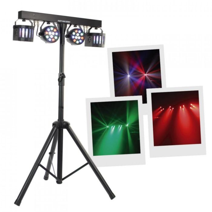 Set 2 Faretti LED e 2 Nano Derby con Treppiede BoomTone DJ Party Bar Derby