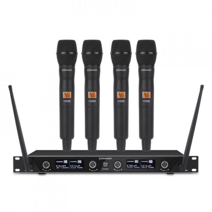 Set 4 radiomicrofoni palmari UHF + ricevitore 670.4/658.1/687.1/664.1 MHz Rondson BE-1040/4MIC-2