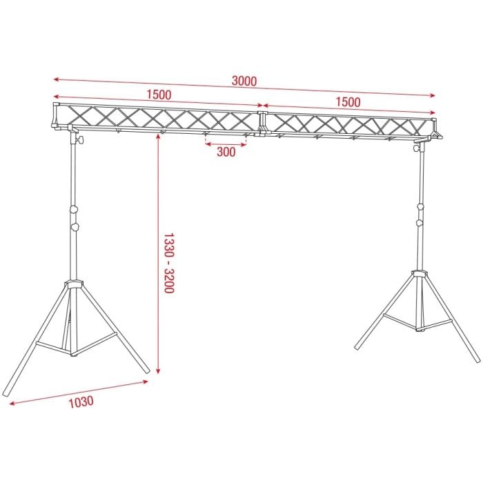 Traliccio Fari Dj - Altezza da 133 a 300cm, Larghezza: 300cm Supporto Luci Ponte Traliccio SHOWTEC Light Bridge Set