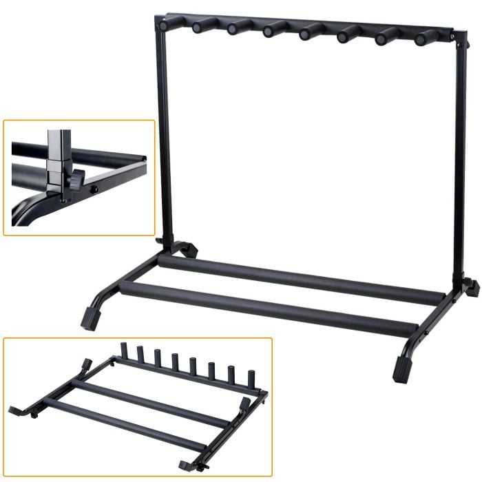 Supporto per 7 Chitarre elettrica classica, acustica e basso pieghevole porta reggi da terra
 Supporto pieghevole per 7 chitarre o bassi, leggero e compatto