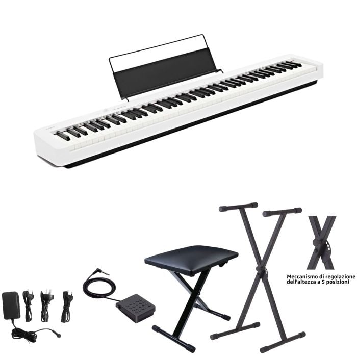 Bundle Pianoforte Digitale 88 Tasti Bianco + Stand a X + Panchetta Regolabile
 CASIO CDP-S110 White con Stand e Panchetta