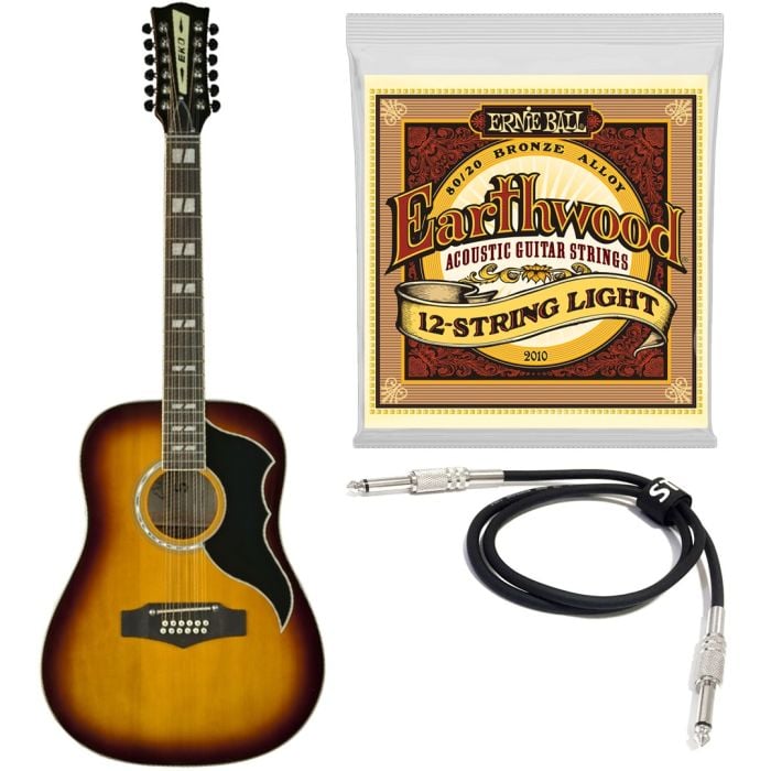 Bundle Chitarra Elettroacustica 12 Corde con Muta e Cavo EKO Ranger XII VR EQ Honey Burst