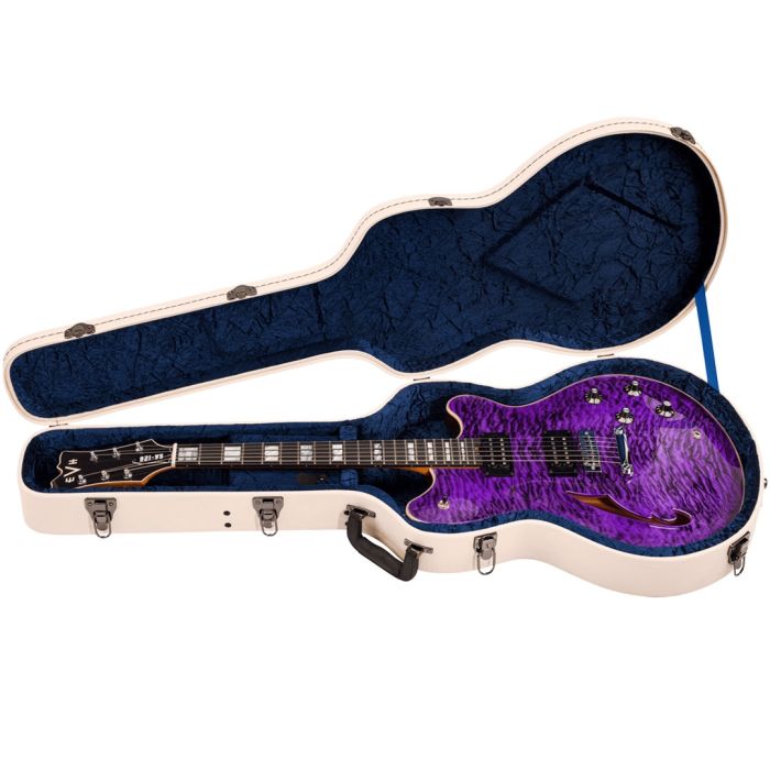 Chitarra semiacustica Transparent Purple con Case EVH SA-126 Special QM Transparent Purple