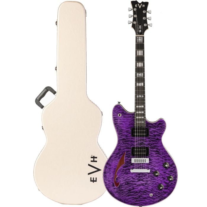 Chitarra semiacustica Transparent Purple con Case EVH SA-126 Special QM Transparent Purple