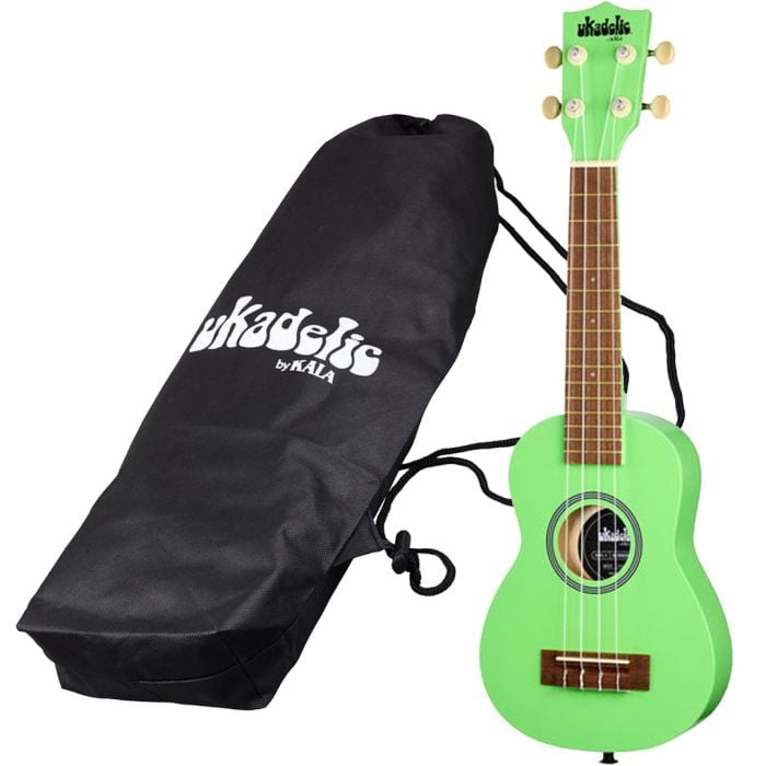 Ukulele Soprano KALA Uk-Grasshopper Ukulele Soprano Verde Acido con Custodia