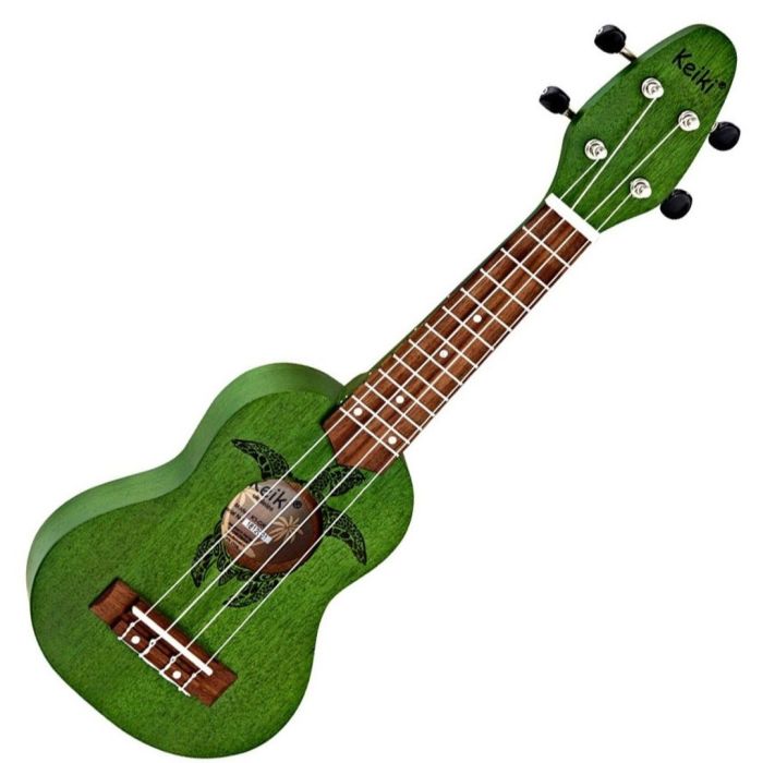 Ukulele Sopranino Keiki K1-GR Ukulele Sopranino 4 Corde Verde Satinato con Incisione Tartaruga