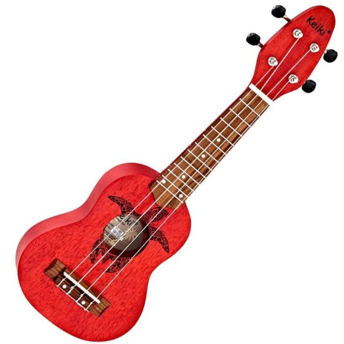 Ukulele Sopranino Keiki K1-RD Ukulele Sopranino 4 Corde Rosso Satinato con Incisione Tartaruga