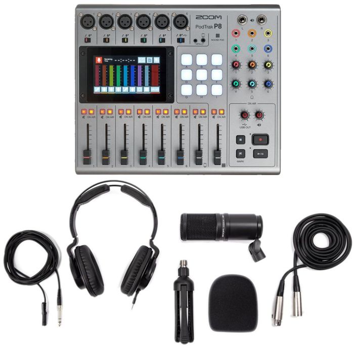 Bundle PodTrak P8 Registratore + ZDM-1 Podcast Mic Pack ZOOM PodTrak P8 con ZDM-1 Podcast Mic Pack