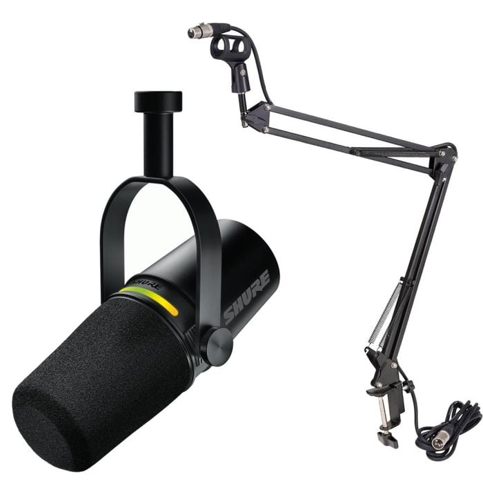 Microfono per Podcasting con Asta Microfonica da Tavolo SHURE MV7+ Black Bundle Asta