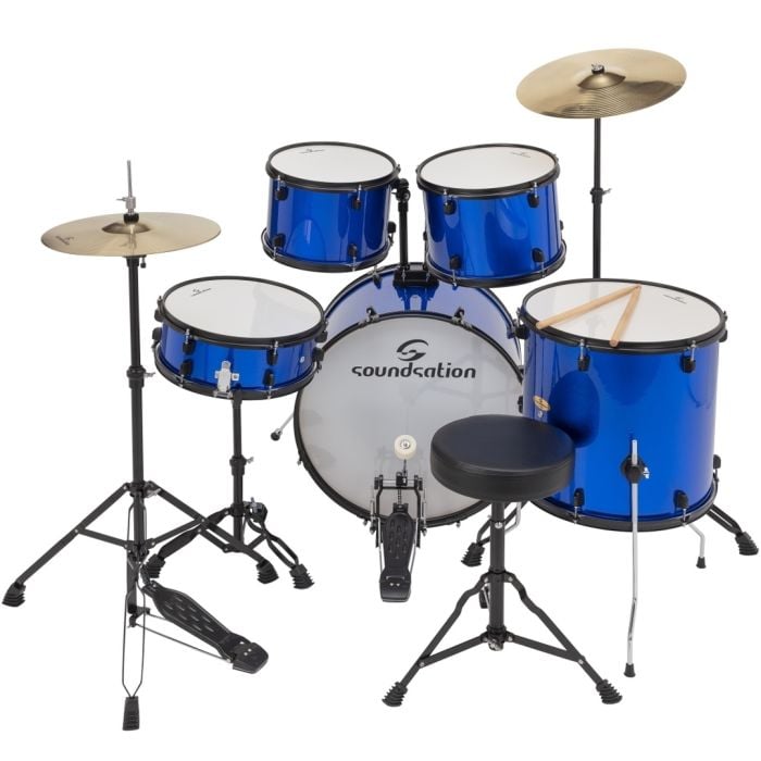 Batteria Acustica con Sgabello Piatti Bacchette Metallic Blue SoundSation EDK22B-BL