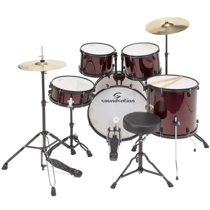 Batteria Acustica Entry Level con Sgabello Piatti Bacchette Wine Red SoundSation DK22B-WR Wine Red